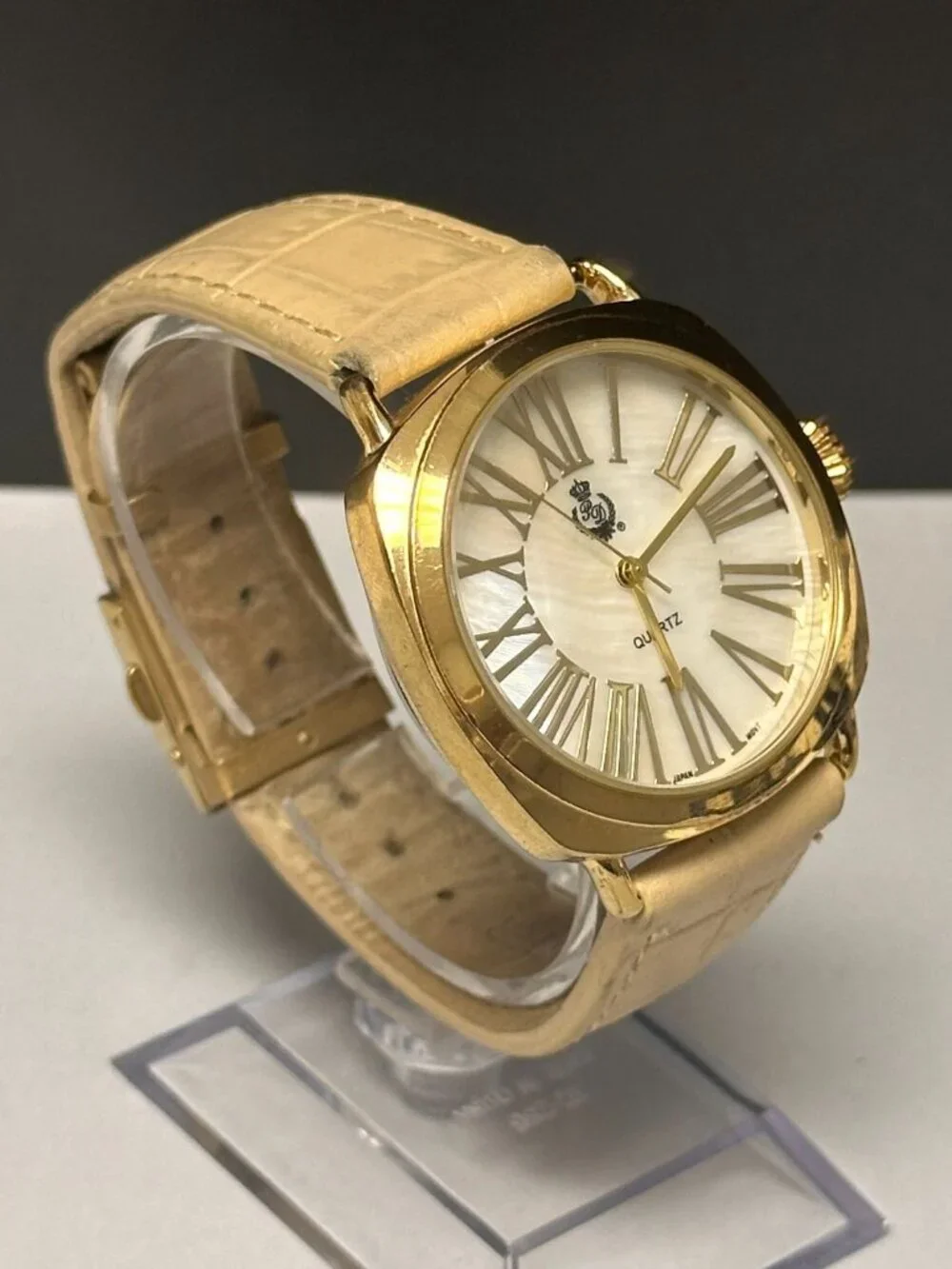 Premier Designs Watch Women Gold Tone Beige Leather Band New Battery 8
